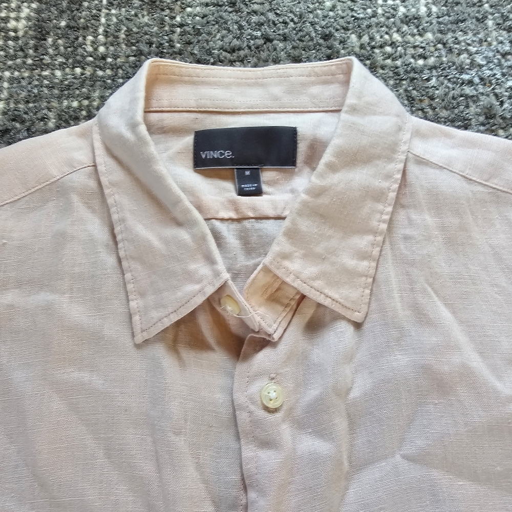 Vince. 100% Linen Long Sleeve Button Up Shirt Peach Mens Medium - Picture 7 of 9
